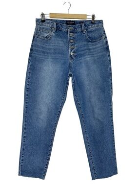 Lucky Brand Cotton Mid Wash Buttons Raw hem High Rise Mom Drew Jeans 12/31 Ankle